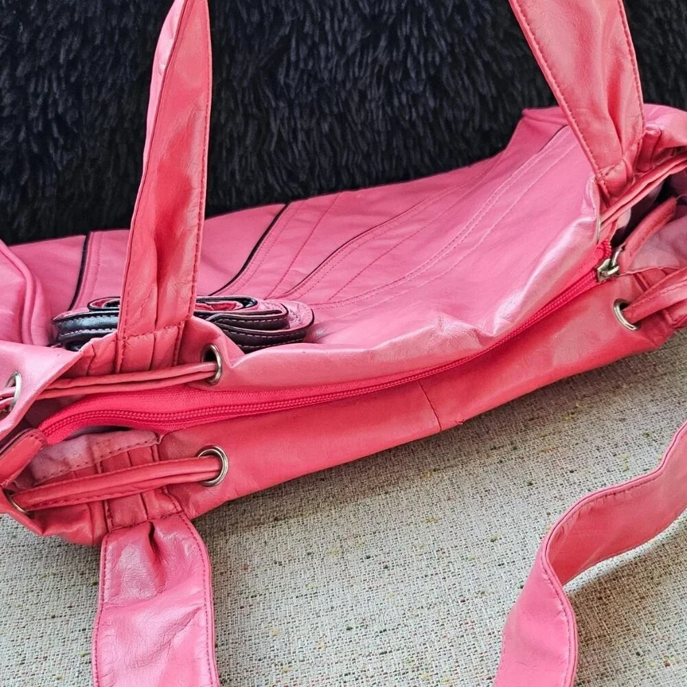 Women Fashion Shoulder Bag Purse Pink Faux Vegan Leather Bag Handbag - Picture 13 of 13